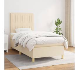 Pat box spring cu saltea, crem, 90x190 cm, textil