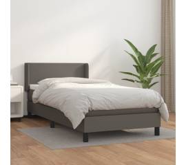 Pat box spring cu saltea, gri, 80x200 cm, piele ecologică