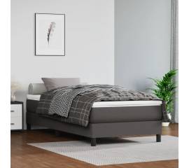 Pat box spring cu saltea, gri, 90x200 cm, piele ecologică