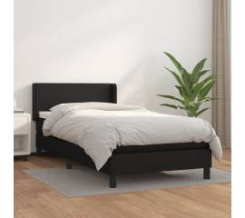 Pat continental cu saltea, negru, 80x200 cm, piele ecologică