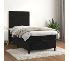 Pat box spring cu saltea, negru, 90x190 cm, catifea