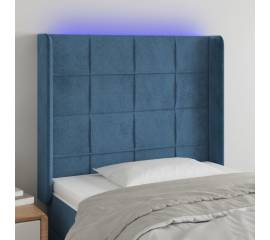 Tăblie de pat cu led, albastru închis, 103x16x118/128cm catifea