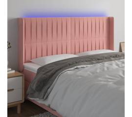 Tăblie de pat cu led, roz, 183x16x118/128 cm, catifea