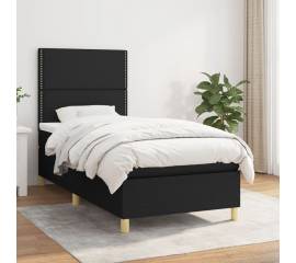 Pat box spring cu saltea, negru, 90x190 cm, textil