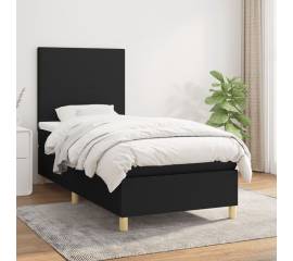 Pat box spring cu saltea, negru, 90x190 cm, textil