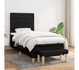 Pat box spring cu saltea, negru, 90x190 cm, textil