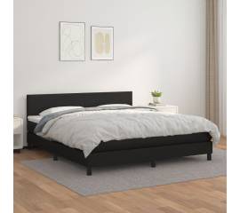 Pat box spring cu saltea, negru, 160x200 cm, piele ecologică