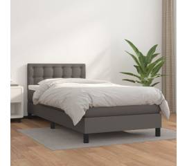 Pat box spring cu saltea, gri, 100x200 cm, piele ecologică