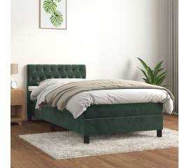 Pat box spring cu saltea, verde închis, 90x200 cm, catifea