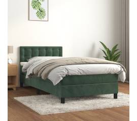 Pat box spring cu saltea, verde închis, 90x200 cm, catifea