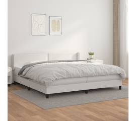 Pat box spring cu saltea, alb, 200x200 cm, piele ecologică