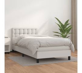 Pat box spring cu saltea, alb, 90x190 cm, piele ecologică