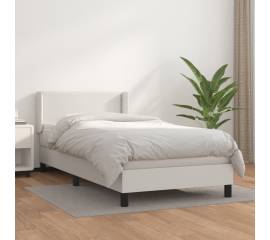 Pat box spring cu saltea, alb, 90x190 cm, piele ecologică