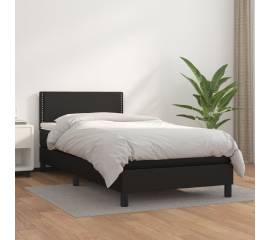 Pat box spring cu saltea, negru, 100x200 cm, piele ecologică