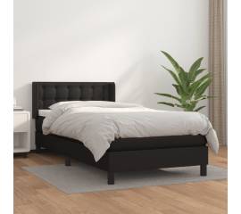 Pat box spring cu saltea, negru, 100x200 cm, piele ecologică