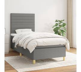 Pat box spring cu saltea, gri închis, 90x190 cm, textil