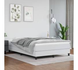 Pat box spring cu saltea, alb, 140x200 cm, piele ecologică