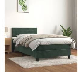 Pat box spring cu saltea, verde închis, 90x200 cm, catifea