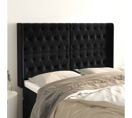Tăblie de pat cu aripioare, negru, 147x16x118/128 cm, catifea