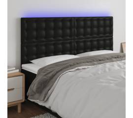 Tăblie de pat cu led, negru, 180x5x118/128 cm, piele ecologică