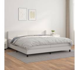 Pat box spring cu saltea, alb, 200x200 cm, piele ecologică