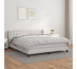 Pat box spring cu saltea, alb, 180x200 cm, piele ecologică