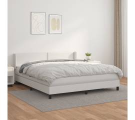 Pat box spring cu saltea, alb, 180x200 cm, piele ecologică