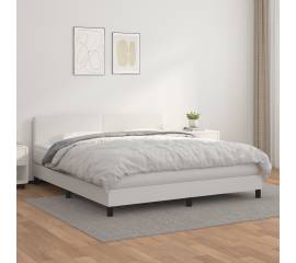 Pat box spring cu saltea, alb, 180x200 cm, piele ecologică