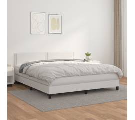 Pat box spring cu saltea, alb, 180x200 cm, piele ecologică