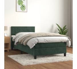 Pat box spring cu saltea, verde închis, 100x200 cm, catifea