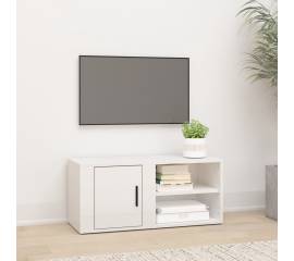 Comodă tv, alb extralucios, 80x31,5x36 cm, lemn prelucrat