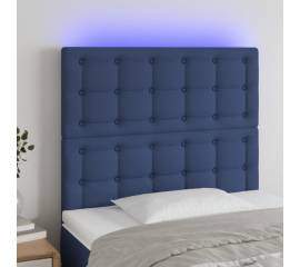 Tăblie de pat cu led, albastru, 90x5x118/128 cm, textil