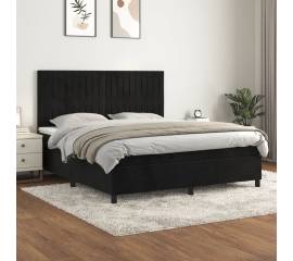 Pat box spring cu saltea, negru, 180x200 cm, catifea