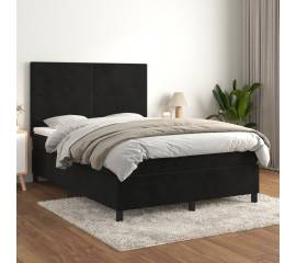 Pat box spring cu saltea, negru, 140x200 cm, catifea