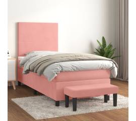 Pat box spring cu saltea, roz, 90x200 cm, catifea