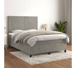 Pat box spring cu saltea, gri deschis, 140x190 cm, catifea