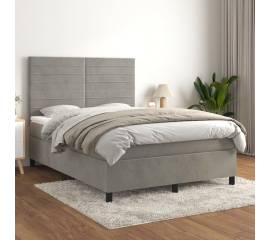 Pat box spring cu saltea, gri deschis, 140x190 cm, catifea