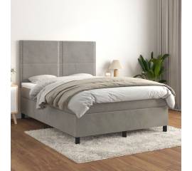 Pat box spring cu saltea, gri deschis, 140x190 cm, catifea