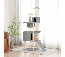 Ansamblu de pisici, stâlpi din funie sisal, gri deschis, 168 cm