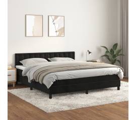 Pat box spring cu saltea, negru, 180x200 cm, catifea