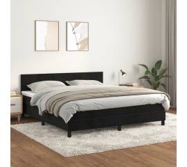 Pat box spring cu saltea, negru, 180x200 cm, catifea