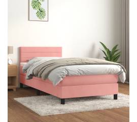 Pat box spring cu saltea, roz, 100x200 cm, catifea