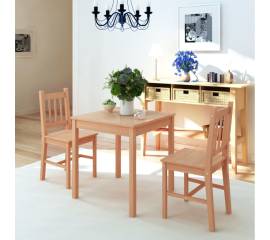 Set masă și scaune din lemn de pin, 3 piese
