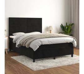 Pat box spring cu saltea, negru, 140x190 cm, catifea