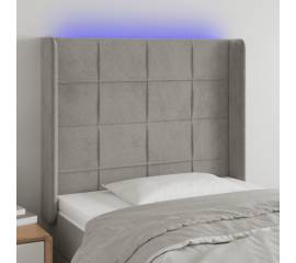 Tăblie de pat cu led, gri deschis, 103x16x118/128 cm, catifea