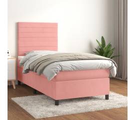 Pat box spring cu saltea, roz, 100x200 cm, catifea