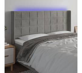 Tăblie de pat cu led, gri deschis, 203x16x118/128 cm, catifea