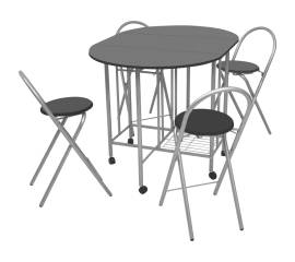 Set masă și scaune de bucătărie pliante mdf, negru, 5 piese