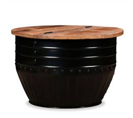 Măsuță de cafea în formă de butoi negru lemn masiv reciclat