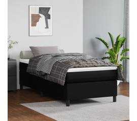 Pat box spring cu saltea, negru, 80x200 cm, piele ecologică